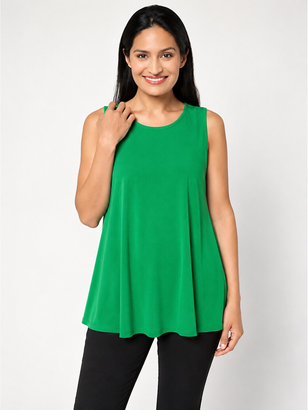 Susan Graver Modern Essentials Liquid Knit A-Line Tank Lively Emerald, X-Large